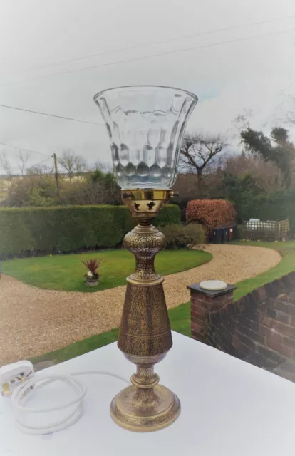 Rare Vintage Enamel Table  Lamp Original  + Glass Shade Fully Working