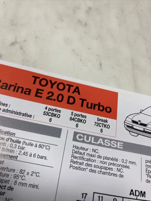 Fiche technique automobile Toyota Carina 2.0 D turbo édition 1997 RTA 2