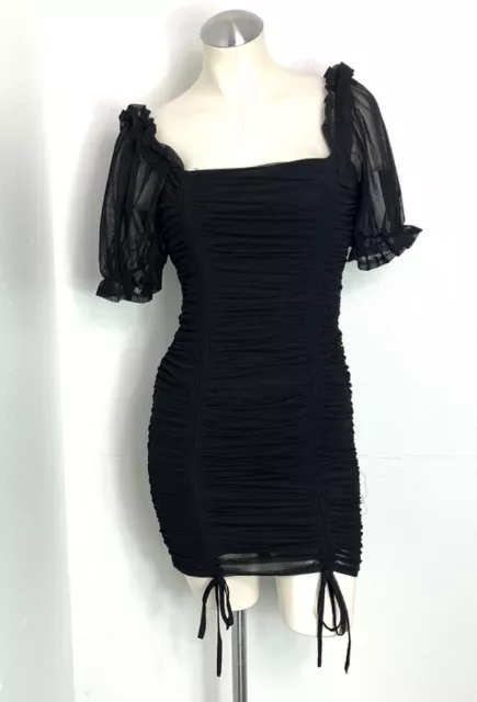 Windsor black ruched bodycon mini mesh dress size Large