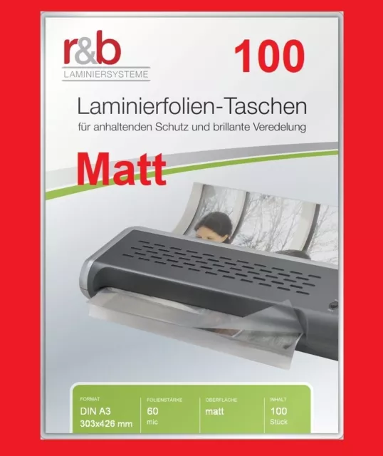 100 Laminierfolie Laminiertaschen Folientschen DIN A3 60 micron MATT günstig!