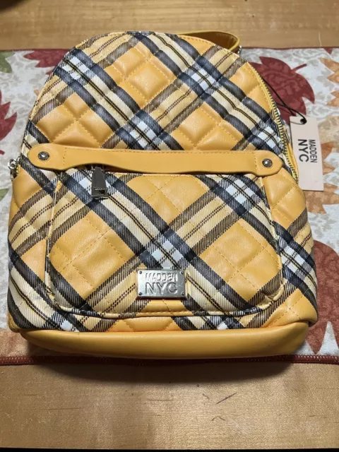 One Brand New Madden Nyc Small Quilted Yellow Plaid Backpack Purse Ctm15