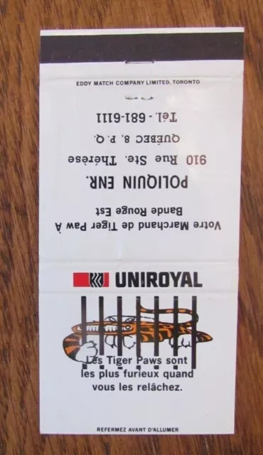 Uniroyal Tires Matchbook Cover: Poliquin Quebec City Empty Matchcover -D2