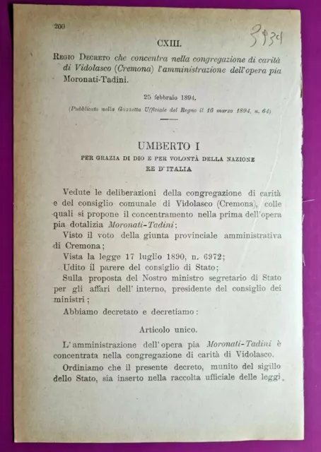 Vidolasco,Regio Decreto Concentra Congregazione Di Carita'-3939