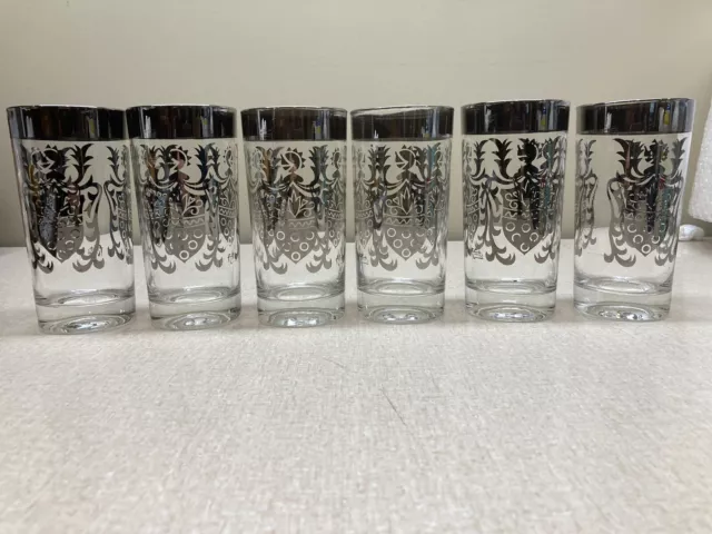 EUC MCM Kimiko Highball Glasses Barware Silver Knight Coat of Arms ~ Set of 6