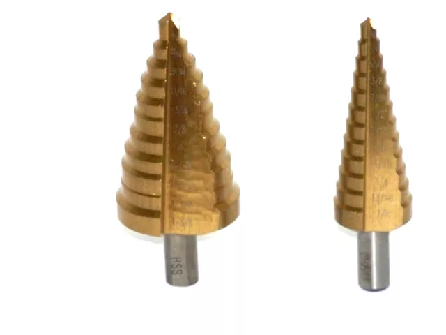 2 Pc Step Drill Bits Set 23 Sizes 13/16" To 1-3/8" Titanium Nitride Coated Power