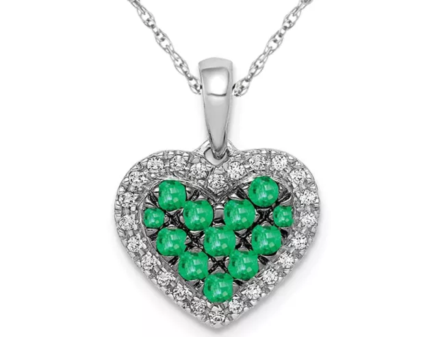 3/10 Carat (ctw) Green Emerald Heart Pendant Necklace in 14K White Gold