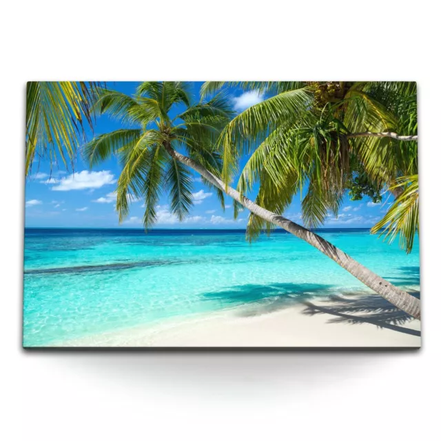 120x80cm Wandbild auf Leinwand Palmen Sonnenschein Insel Karibik Sommer Traumstr