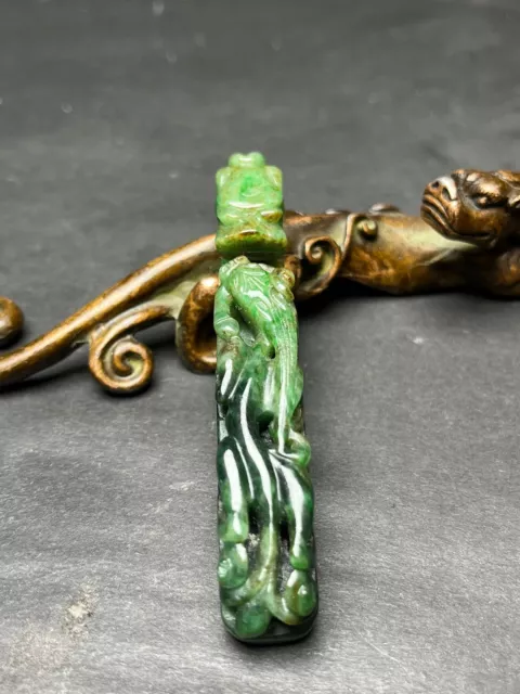 Chinese Exquisite Handmade Dragon carving Jadeite Jade Statue