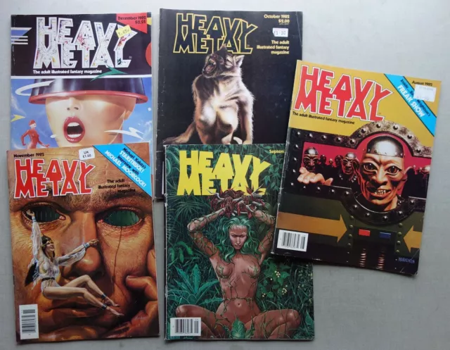 Heavy Metal comic magazine 1982 x 5 Aug,Sep,Oct,Nov,Dec Most VG-FN+