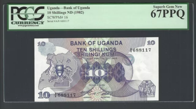 Uganda 10 Shillings ND(1982) P16 Superb Gem New Graded 67