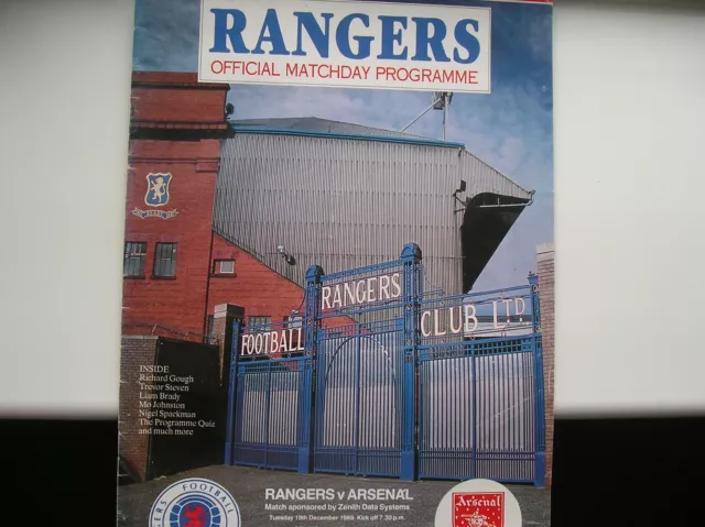 Rangers  (Glasgow)  V  Arsenal Friendly Match 1989 Programme