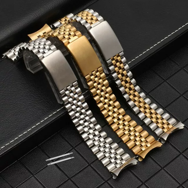 Curved Solid Links Jubilee Replacement Bracelet Watch Band Strap 13/19/20/21mm