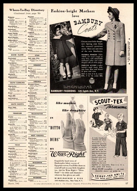 1942 Bambury Fashions New York Victoria Princess & English Accent Coats Print Ad