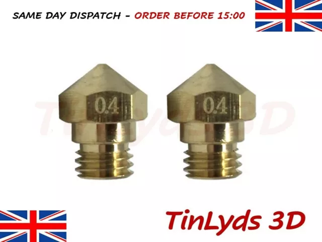 2x MK10 BIQU 0.4mm 3d Printer Nozzle M7 THREAD - Dremel Wanhao Flashforge