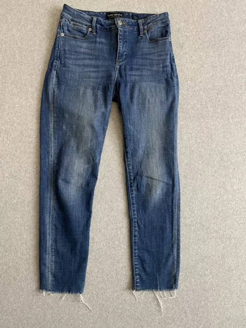Lucky Brand Jeans Womens 4/27 Skinny Slim Mid Dark Wash Hayden Raw Hemmed Denim