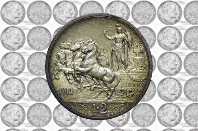 Italy Kingdom 2 Lire 1914 Quadriga Briosa VEIII Silver Unique Patina