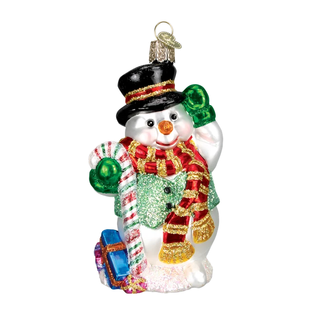 Old World Christmas Candy Cane Snowman Glass Ornament FREE BOX 24068 New