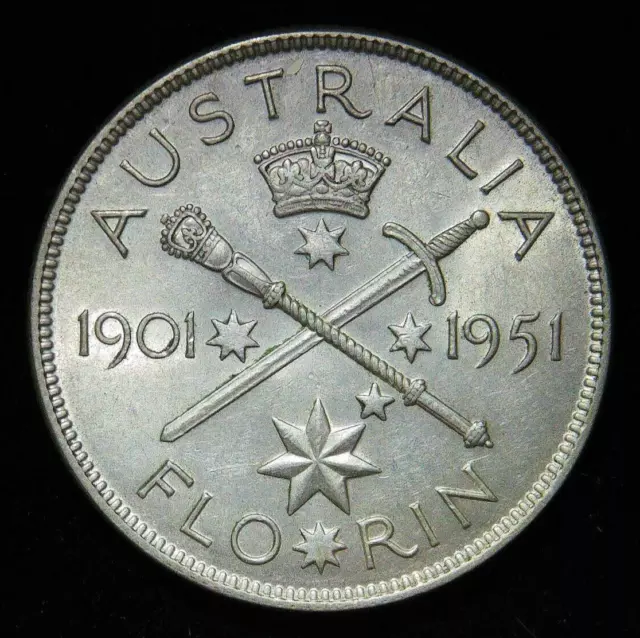 1951 Australia - George VI Florin .500 Silver Coin - EF with Mint Lustre