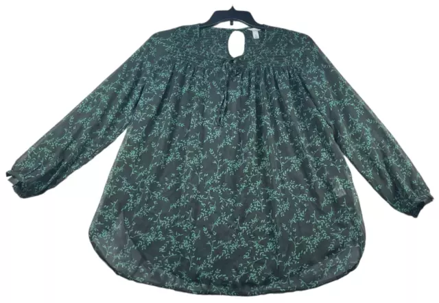 Liz Lange Maternity Blouse Womens size Medium Green Leaf Print SheerNew