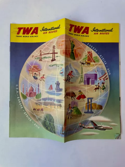 TWA AIRPLANE AIR ROUTES Airlines USA Advertising Brochure