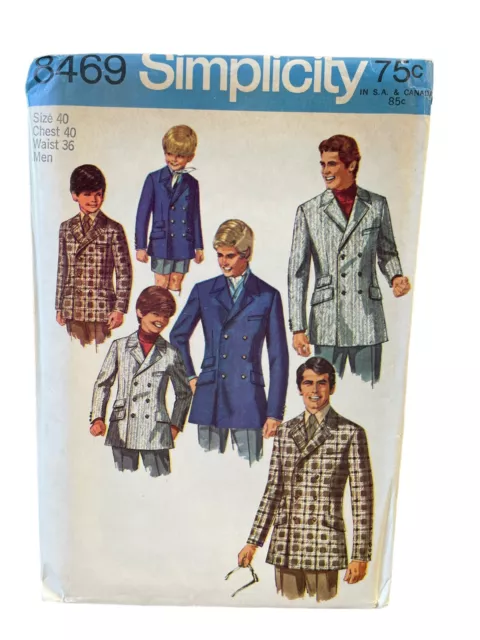 Simplicity Sewing Pattern 8469 Suit Coat Jacket Mens Size 40