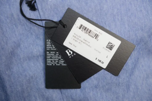 HUGO BOSS Uomo Ronni _ 53 Slim Fit Media Cotone Blu Business Camicia Casual S 6