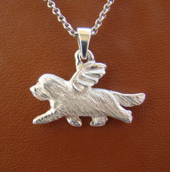 Sterling Silver Bearded Collie Angel Pendant