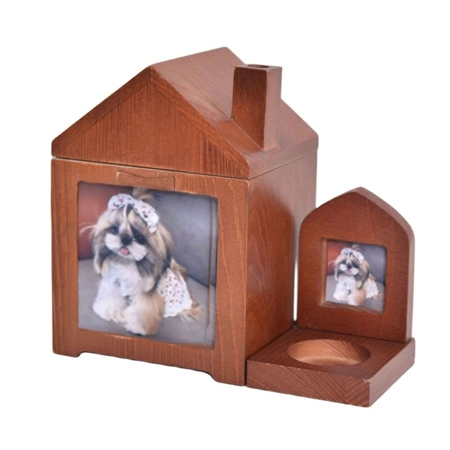 Dog Memorial Cremation Urn with Photo Frame Holder Wood Pet Coffin Box