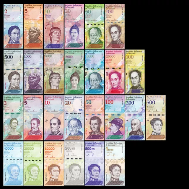 Set 27 PCS, Venezuela 2-100,000 Bolivares + 2-1000000 Soberanos 2007-2021, UNC