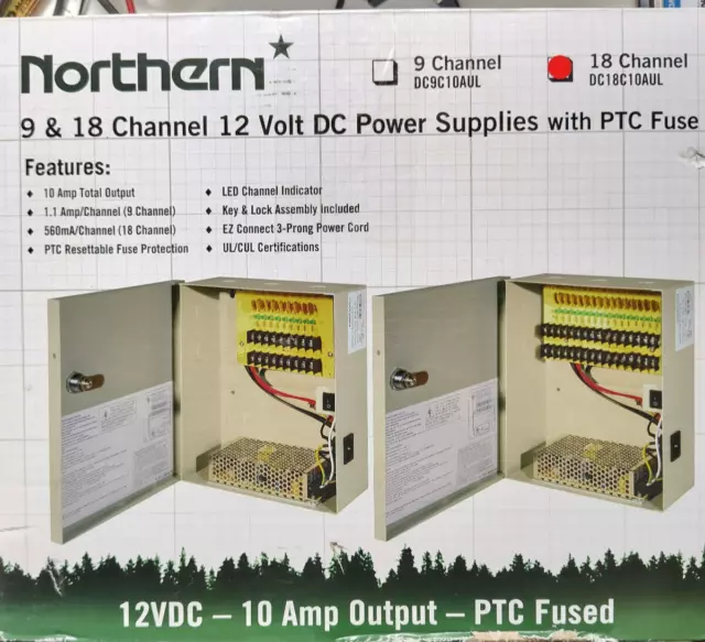 NORTHERN NTH-DC9C10AUL  9 Channel 12 Volt DC Power Supply with PTC Fuse NEW