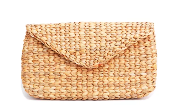 Mini Vintage Handmade Knit Bamboo Rattan Straw Clutch Bag / Handbag Purse Wallet