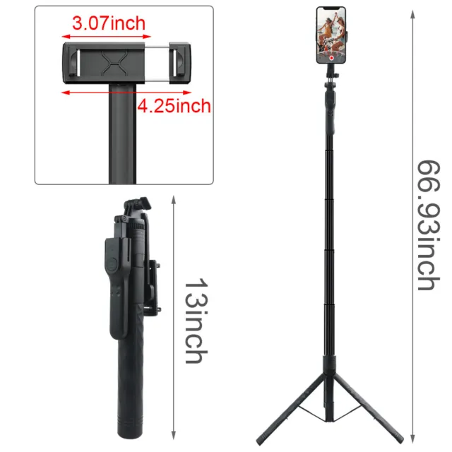 68" Professional  Cell Phone Holder + Camera Tripod Stand Remote Selfie Stick US 2