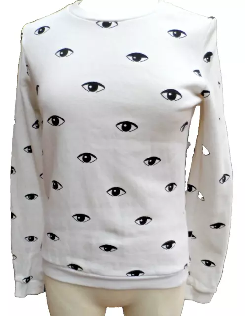 Kenzo Allover Eye Sweatshirt White/Black Eyes UK Size S, 36in, Designer, Rare