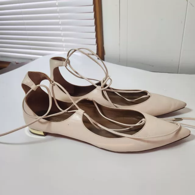 Aquazzura Firenze Christy Pale Pink Lace Up Pointed-Toe Flats  Size 38.5 2