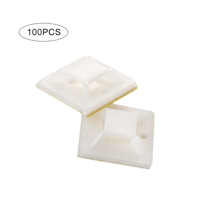 100PCS Self-adhesive Cable Wire Square Tie Mounts Cord Clips Sticky Base PRY