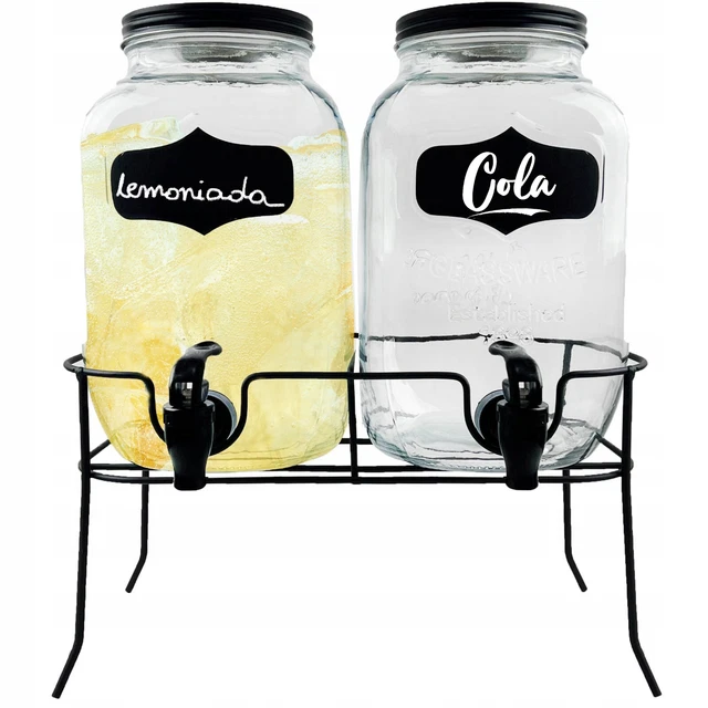 Getränkespender-Set 2 x 4 L Glas mit Zapfhahn + Ständer - Saftspender Getränkespender-Set 2 x 4 L Glas mit Zapfhahn + Ständer - Saftspender