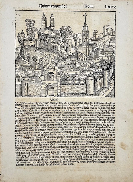 Original Print - Fantasy View of Siena - Hartmann Schedel - Nuremberg - 1493