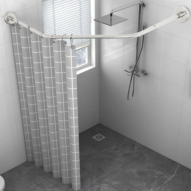 CORNER SHOWER CURTAIN Rod Adjustable Stainless Steel Curved Shaped Rack