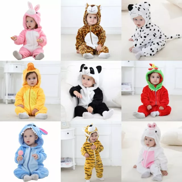Kids Winter Warm Onsies 2in1 Toddlers Unisex Cute Hooded Baby Soft PJs UK Size