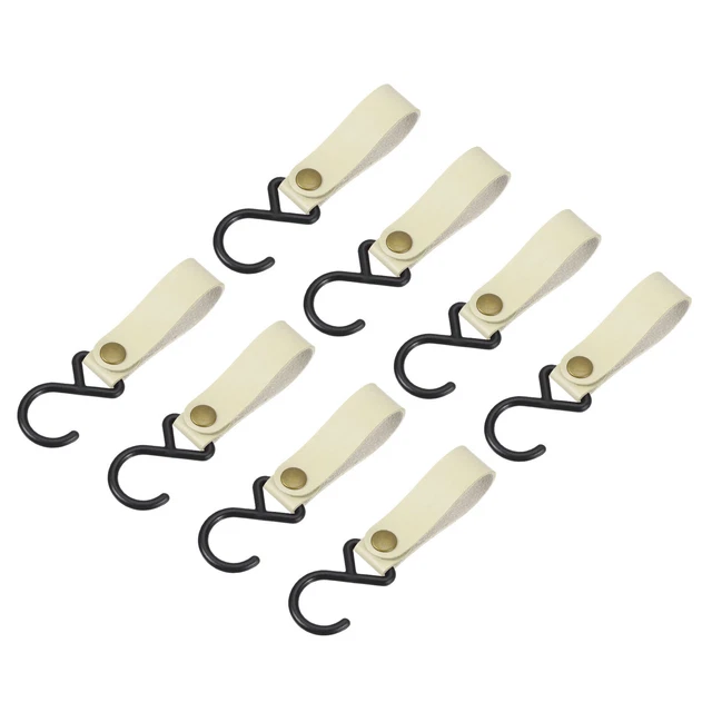 8Pcs PU Leather S Hooks for Hanging Multipurpose Camping Hook Hanger, Light Gray