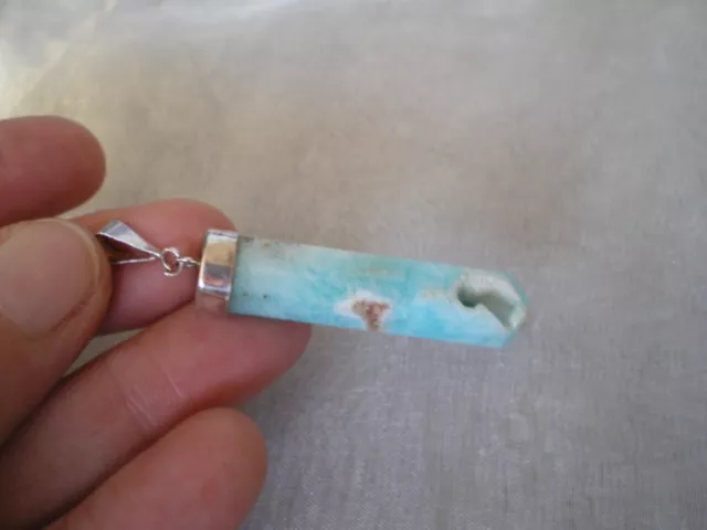 Blue Aragonite point pendant, 38 carats, 40x10 mm, 0.3 grams 925 Sterling Silver 3