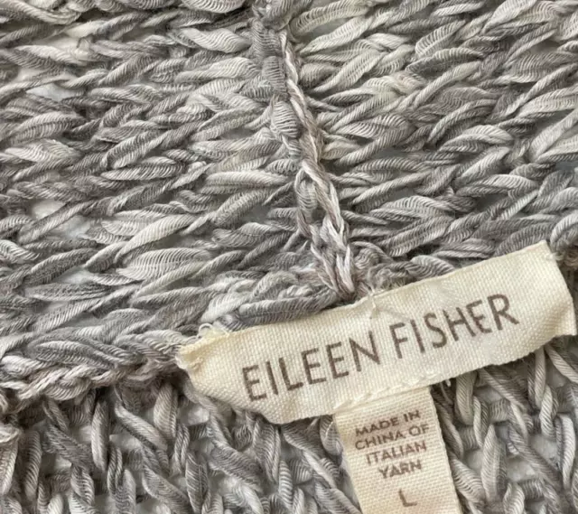 EILEEN FISHER Twist Knit Cardigan Sweater Cotton Blend Open Front Gray Size L 3