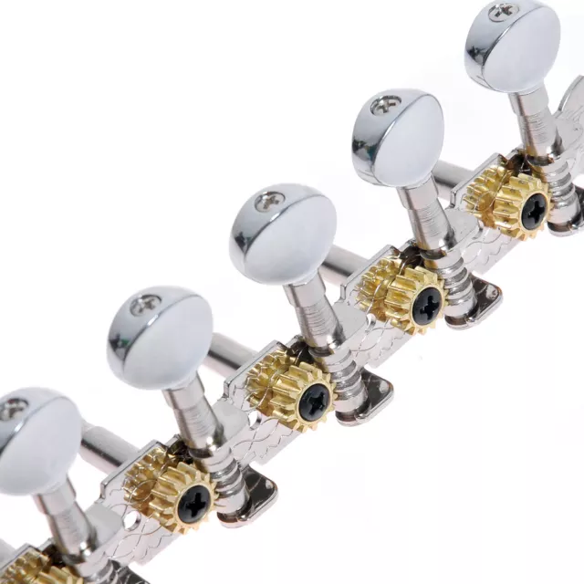 Chrome 6 Left Handed Classical Guitar Tuning Pegs Machine Heads Inline Key White 2