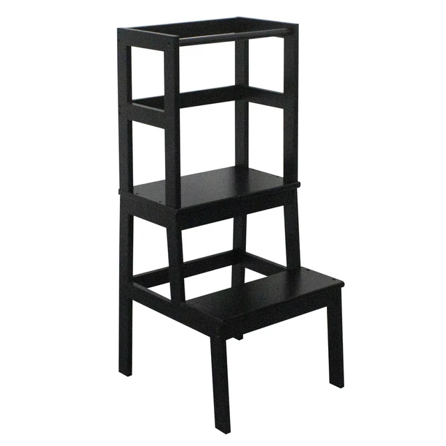 Torre montessoriana Toboli 43x40x91cm Legno nero Con ringhiera Learning tower