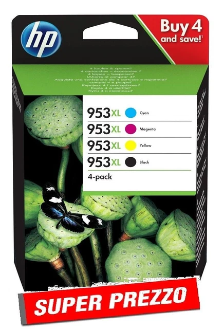 HP 953XL ORIGINALE kit 4 colori nero cia mag gia per OfficeJet Pro7700, 8200