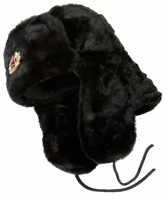 Russian ushanka winter hat. Black Faux fur. Trapper Aviator Ear Flap Padded Warm