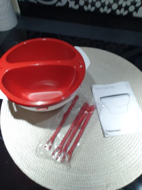 Plat Service Tupperware + Fondue Choco Et Pics - Blanc Et Rouge - Occasion