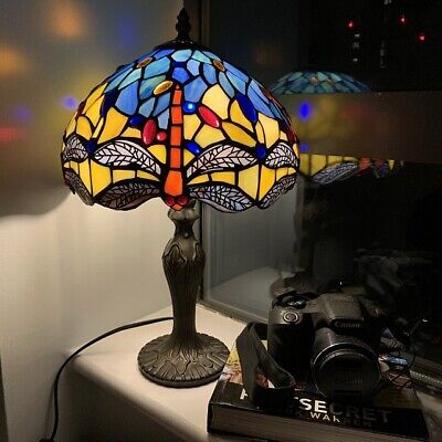 Tiffany Dragonfly Style 10 inch Table Lamp Stained Glass Handcrafted Multicolor