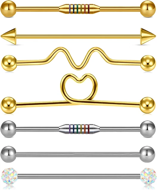 14G Industrial Piercing Industrial Barbell Surgical Steel Colorful Stripe Arrow