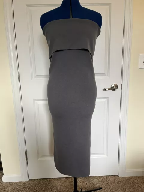 NWT Donna Karan Black Label gray strapless dress / foldover skirt sz Large